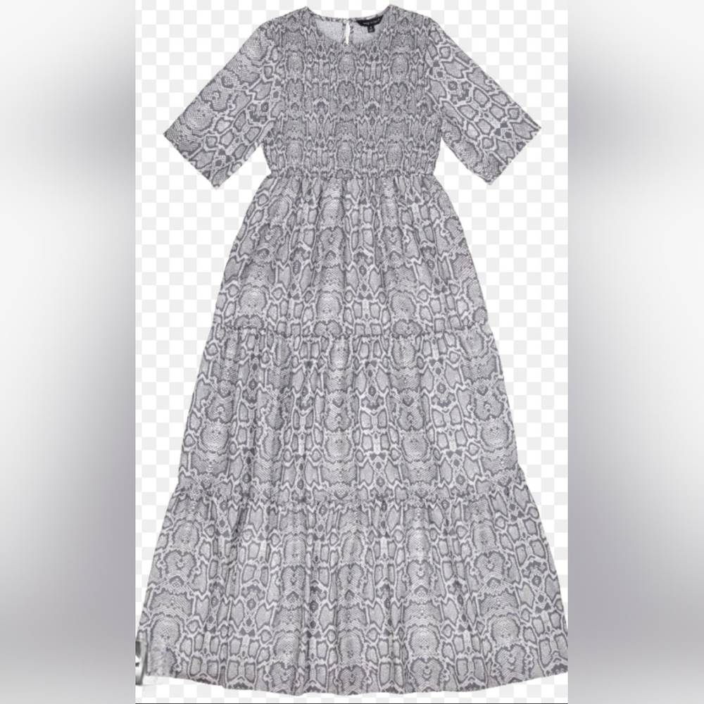 Simply Southern Shirred Midi Dress Gray Snakeskin Women's Size Large‎